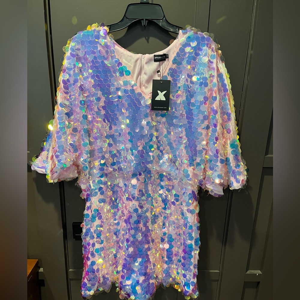 Sequin Dress with Iridescent Pink and Blue Accents